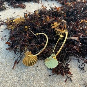 Mermaid Halloween gold color shell hoop earrings